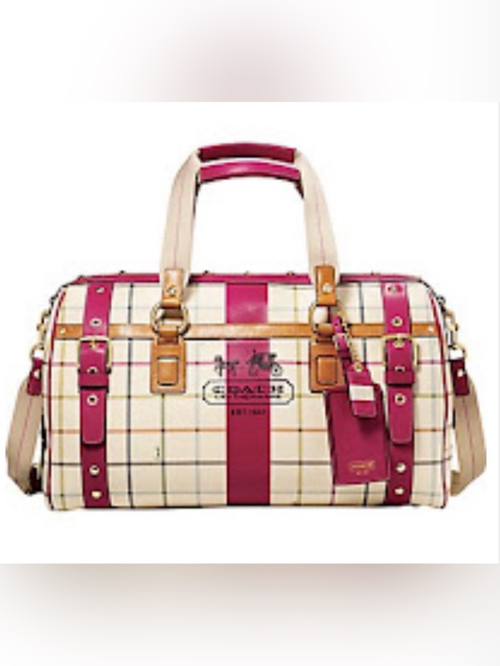 Coach Heritage Stripe Coated Tattersall XL Duffle
Travel Tote Bag